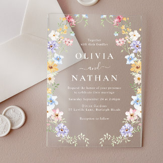 Invitations En Acrylique Vibrant Pastel Wildflowers Modern Wedding
