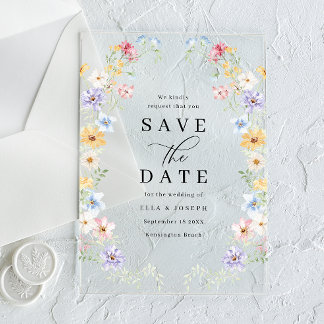 Invitations En Acrylique Vibrant Pastel Wildflowers Wedding Save The Date