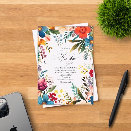 Invitations En Acrylique Vibrant Transparent Fleurs de Fiesta Mexicaine Mar (Insitu (Carte d'invitation))