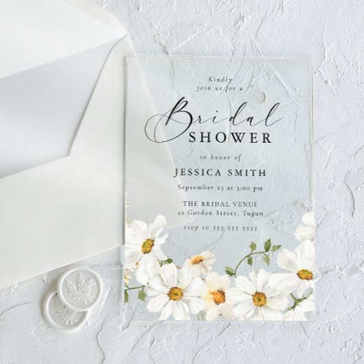 Invitations En Acrylique Vibrant White Floral Bridal Shower Clear