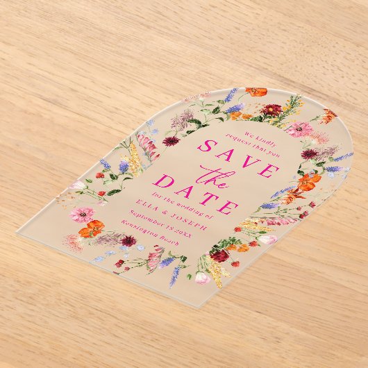 Invitations En Acrylique Vibrant Wildflowers Frosted Wedding Save The Date (Poser)
