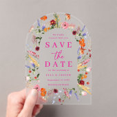 Invitations En Acrylique Vibrant Wildflowers Frosted Wedding Save The Date (In situ (ordinateur de poche))