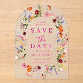 Invitations En Acrylique Vibrant Wildflowers Frosted Wedding Save The Date (Recto)