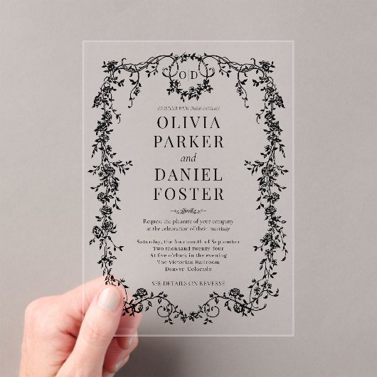 Invitations En Acrylique Victorian Black Wedding Monogram (In situ (ordinateur de poche))