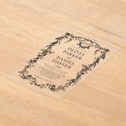 Invitations En Acrylique Victorian Black Wedding Monogram (Poser)