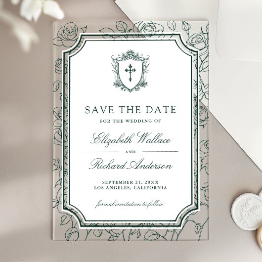 Invitations En Acrylique Victorian Emerald Catholic Wedding Save the Date