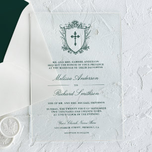 Invitations En Acrylique Victorian Emerald Green Mariage catholique