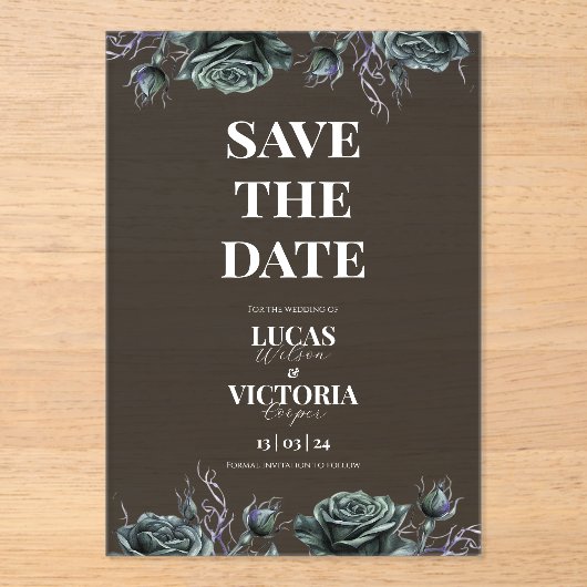 Invitations En Acrylique Victorian Moody Gothic Transparent Save the Date  (Recto)