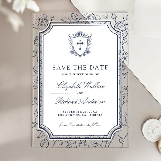 Invitations En Acrylique Victorian Navy Blue Catholic Wedding Save the Date