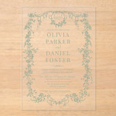 Invitations En Acrylique Victorian Sage Green Wedding Monogram (Recto)