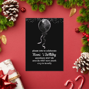Invitations En Acrylique Vidéo d'invitation d'anniversaire élégante noire,