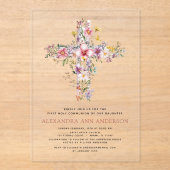 Invitations En Acrylique Vierge rose première communion Sainte Rose verte (Recto)