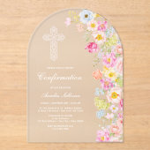 Invitations En Acrylique Vifs Fleurs Pastel Arc Confirmation (Recto)