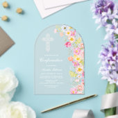 Invitations En Acrylique Vifs Fleurs Pastel Arc Confirmation (Insitu (Mariage))