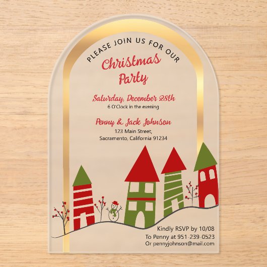 Invitations En Acrylique village dans la neige à Noël gelé (Recto)