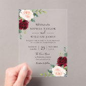 Invitations En Acrylique Vin de Bourgogne et Mariage floral (In situ (ordinateur de poche))