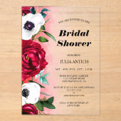 Invitations En Acrylique Vin Fête des mariées Florale Rouge (Recto)