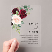 Invitations En Acrylique Vin rouge Bourgogne et Mariage floral (In situ (ordinateur de poche))