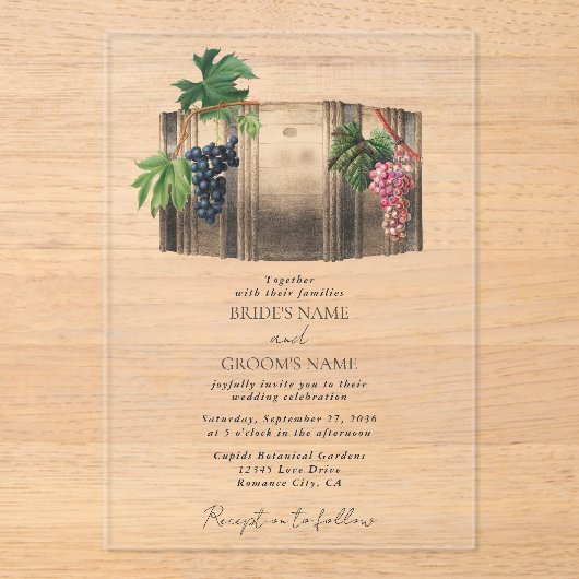 Invitations En Acrylique Vin rustique Barrel Vignoble Mariage (Recto)