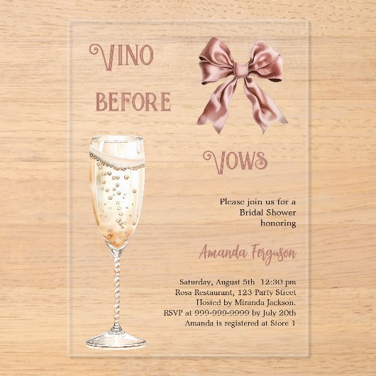 Invitations En Acrylique Vino avant voeux arc rose Fête des mariées claire (Recto)