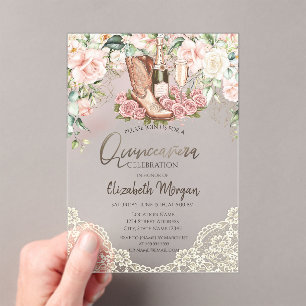 Invitations En Acrylique Vins Roses Bottes Lace Quinceanera