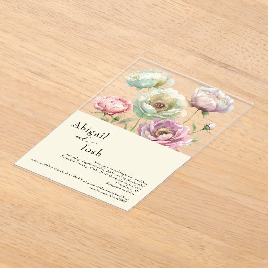 Invitations En Acrylique Vintage Aquarelle pivoines Mariage moderne (Poser)