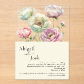 Invitations En Acrylique Vintage Aquarelle pivoines Mariage moderne (Recto)