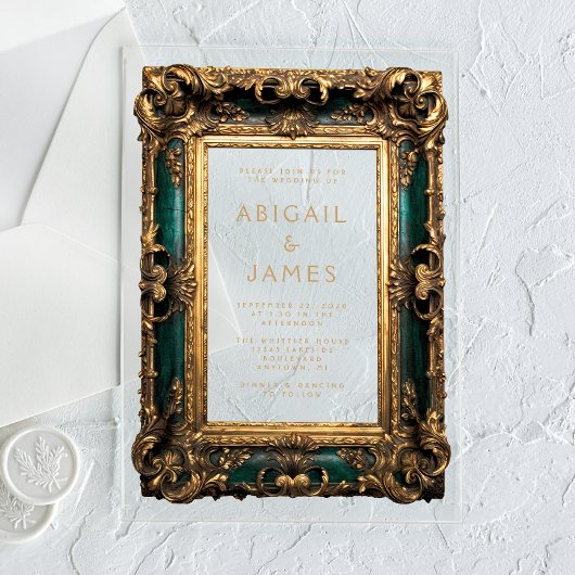Invitations En Acrylique Vintage Emerald Green Gold Mariage
