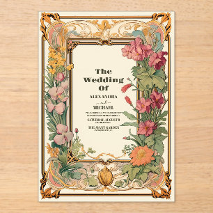 Invitations En Acrylique Vintage Floral Art Nouveau Mariage