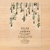 Invitations En Acrylique Vintage Lightbulbs Botanical Greenery Wedding (Recto)