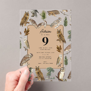 Invitations En Acrylique Vintage Owl Watercolor Forest Birthday Party