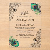 Invitations En Acrylique Vintage Peacock Feathers Muslim Wedding (Recto)