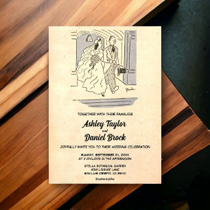 Invitations En Acrylique Vintage Retro Just Marié Couple Mariage de bande d