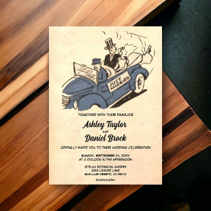 Invitations En Acrylique Vintage Retro Just Marié Couple Mariage de bande d