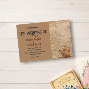 Invitations En Acrylique Vintage Retro Old Map Ship Classic Mariage