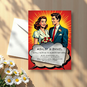 Invitations En Acrylique Vintage Retro Romantic Couple Comic Style Mariage