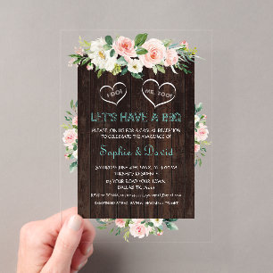 Invitations En Acrylique Vintage Vieille Grange Rose Blanc Floral JE FAIS D