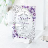 Violet Pourpre Argent Floral Quinceanera