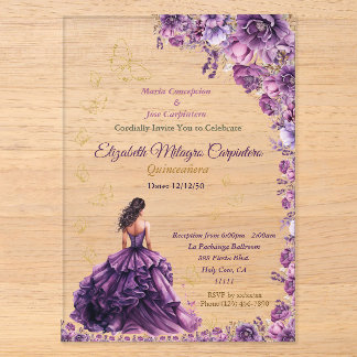 Invitations En Acrylique Violet violet Lilac Lavender Mauve Quinceañera