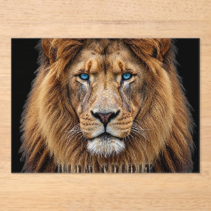 Invitations En Acrylique Visage majestueux de lion aux yeux bleus   Faune A