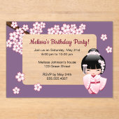 Invitations En Acrylique Vitre transparente rose Kokeshi Anniversaire viole (Recto)