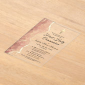 Invitations En Acrylique Vive Rose Or Agate Première Sainte Communion Fille (Poser)