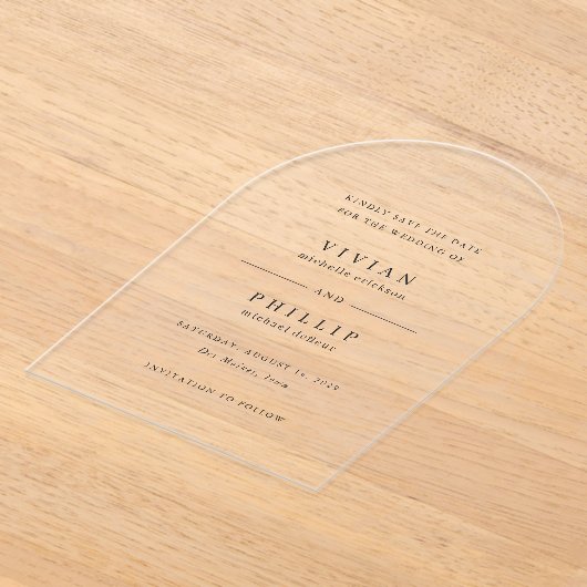 Invitations En Acrylique Vivian Simple Elegant Wedding Enregistrer la date (Poser)