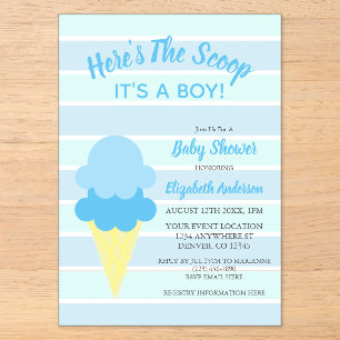 Invitations En Acrylique Voici la Glace à la Crème Fête Prénatale d'Été Béb