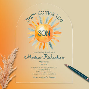 Invitations En Acrylique Voici le Fils Baby Boy Shower