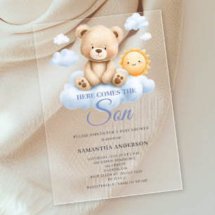 Invitations En Acrylique Voici venir le fils Baby Shower