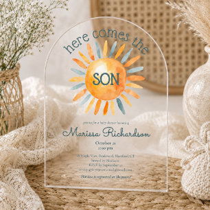 Invitations En Acrylique Voici venir le fils Fête pour bébé garçon