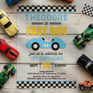Invitations En Acrylique Voiture de course Fast One 1er anniversaire