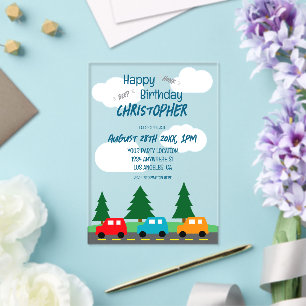Invitations En Acrylique Voitures Enfants Garçon Anniversaire