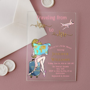 Invitations En Acrylique Voyage de Miss à Mrs Enterrement de Vie de Jeune F